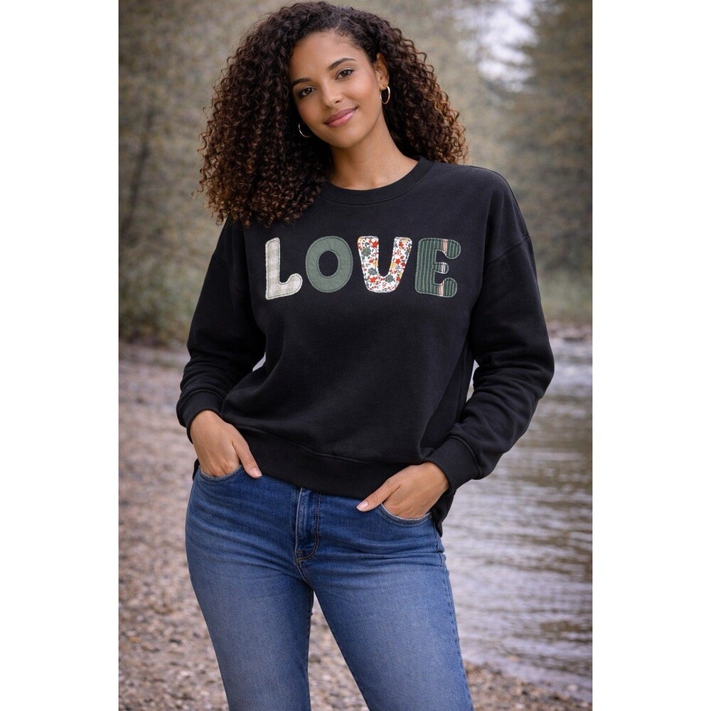 Recycled Threads Novelty “Love” Embellished Gray Cottonblend Sweatshirt Boho Sml